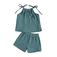 Hnyenmcko Toddler Infant Baby Girls Summer Clothes Solid Ruffle Sleeveless Halter Crop Tops Bloomers Shorts Set Cute Outfits