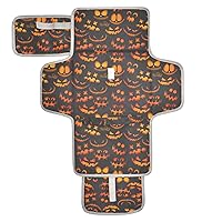 Halloween Spooky Faces Portable Diaper Changing Pad for Baby Waterproof Foldable Changing Mat Portable Changing pad with Built-in Pillow for Beach Picnic Shopping