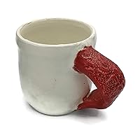 Ceramic Pottery Coffee Mug for Breakfast or Tea with Red Handle