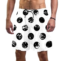 Polka Dot Black Quick Dry Swim Trunks Men's Swimwear Bathing Suit Mesh Lining Board Shorts with Pocket, L