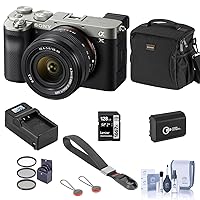 Sony Alpha 7C Mirrorless Camera with FE 28-60mm f/4-5.6 Lens, Silver, Bundle with Bag, 128GB SD Card, Extra Battery, Compact Charger, Wrist Strap, Filter Kit, Cleaning Kit
