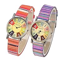 Multi Color Rainbow Pattern Watches,Quirky Boho Hippie Watch, Wonderful Watches Gift for Women,PU Leather Woven Strap Watches