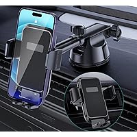 Car Phone Holder Mount, [Military-Grade Suction & Super Sturdy Base] 3 in 1 Universal Phone Mount for Car Dashboard Windshield Air Vent Hands Free Car Mount for iPhone Android Smartphone