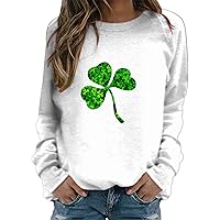 Womens St. Patrick's Day Green Sweatshirts Long Sleeve Clover Graphic Tunic Shirts Loose Side Slit Ribbed Tops