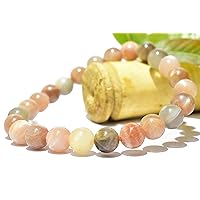 Bracelet - Peach Moonstone Bead Bracelet Size 8MM Natural Chakra Balancing Crystal Healing Stone