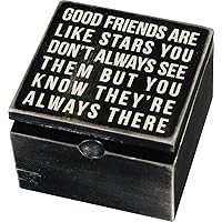Primitives by Kathy 18192 Classic Hinged Wood Box, 4 x 4 x 2.75-Inches, Good Friends Are Like Stars