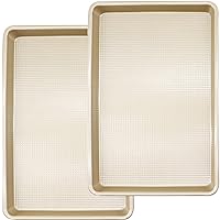 Amcorla Non Stick Jelly Roll Pans,Baking Sheets for oven Nonstick,Cookie Sheet Baking Pan Set,Textured,10x15 Inch,2-Pack,Gold