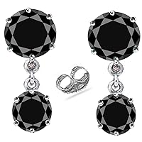 Silver Plated Round Real Moissanite Stud Earrings (4.55 Ct,Black Color,Opaque Clarity)