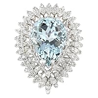 8.52 Carat Natural Blue Aquamarine and Diamond (F-G Color, VS1-VS2 Clarity) 14K White Gold Luxury Cocktail Ring for Women Exclusively Handcrafted in USA