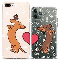 Matching Couple Cases Compatible for iPhone 15 14 13 12 11 Pro Max Mini Xs 6s 8 Plus 7 Xr 10 SE 5 Doxie Dog Paw Pattern Cute Art Mate Silicone Pairs Cover Clear BFF Love Friends