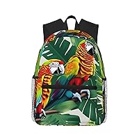 Tropical Flower Leaf Parrot Print Backpack For Women Men, Laptop Bookbag,Lightweight Casual Travel Daypack
