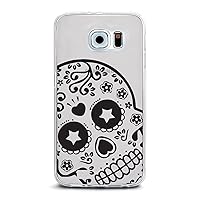 JewelryVolt Clear Phone Case for Galaxy S6 Edge Full Color UV Printed Floral Spiritual Death Sugar Skull