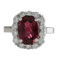 4.73 Carat Natural Pink Tourmaline and Diamond (F-G Color, VS1-VS2 Clarity) 14K White Gold Cocktail Ring for Women Exclusively Handcrafted in USA
