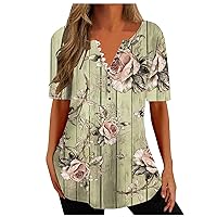 ZunFeo Plus Size Blouses for Women Dressy Casual Graphic Shirts Short Sleeve Button Vneck Dressy Tunic Top Pleated Boho Top