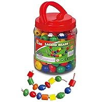 The Original Toy Company Wooden Lacing Beads in Storage Bucket