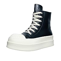 owen seak Men's High-Top Platform Shoes Leather Casual Sneakers Lace Up Zipper Black High Heels Boots