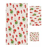 Watermelon Bath Towels Set of 3 with Bath Towel Hand Towel Washcloth, Watercolor Red Green Summer Fruits Rustic Towel Sets for Bathroom/Kitchen/Beach, Soft Absorbent Luxury Bath Towels