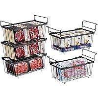 iSPECLE 5 Pack Freezer Organizer Bins - 3 Pack Stackable Deep Freezer Organizer and 2 Pack Hanging Chest Freezer Organizer with Handle for 7 Cu.Ft Freezer Easy Slide to Get Bottom Food, Black