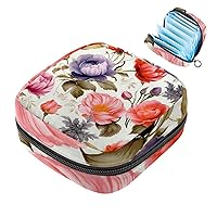 Portable Period Kit Bag Feminine Product Pouch for Girls for Pads Bag and Tampons with Zipper, Floral Flower,