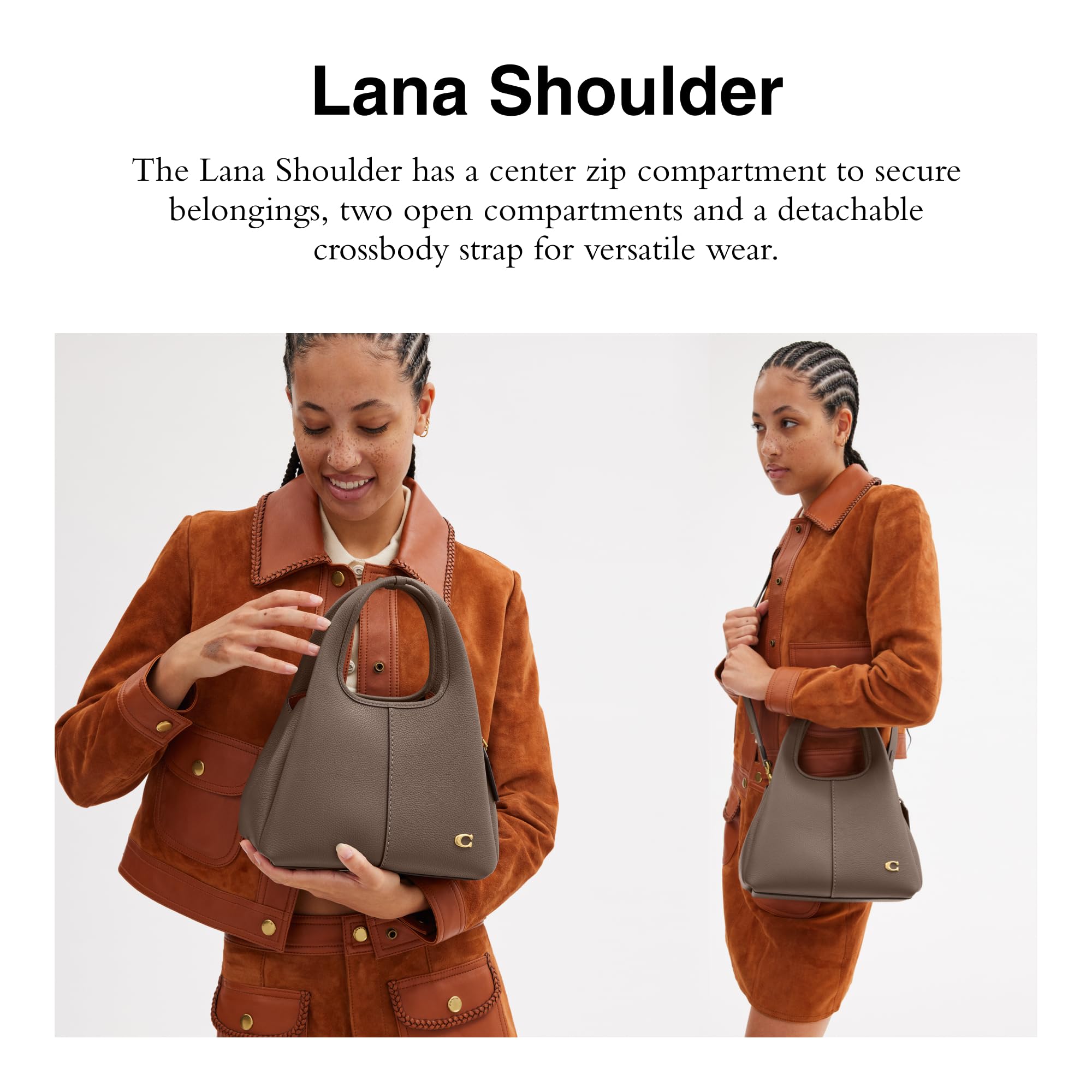 Coach Polished Pebble Leather Lana Shoulder Bag, Dark Stone