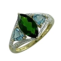 Carillon 1.75 Carat Chrome Diopside Marquise Shape Natural Non-Treated Gemstone 925 Sterling Silver Ring Engagement Jewelry (Yellow Gold Plated) for Women & Men