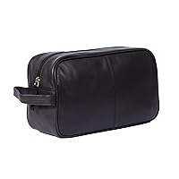 Wash Leather Bag Mens Travel Toiletry Shaving Kit Wrist Leather Bag A98 Black