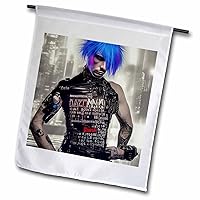 3dRose Cool young man cyberpunk cyborg. Blue hair, tattoo. Urban background - Flags (fl-377032-1)