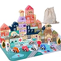 Lewo 115 PCS Wooden Building Blocks with City Map Construction Building Sets City Building Blocks Stacking Blocks Preschool Educational Learning Toys for 3 4 5 6 Years Old Kids Boys Girls Children