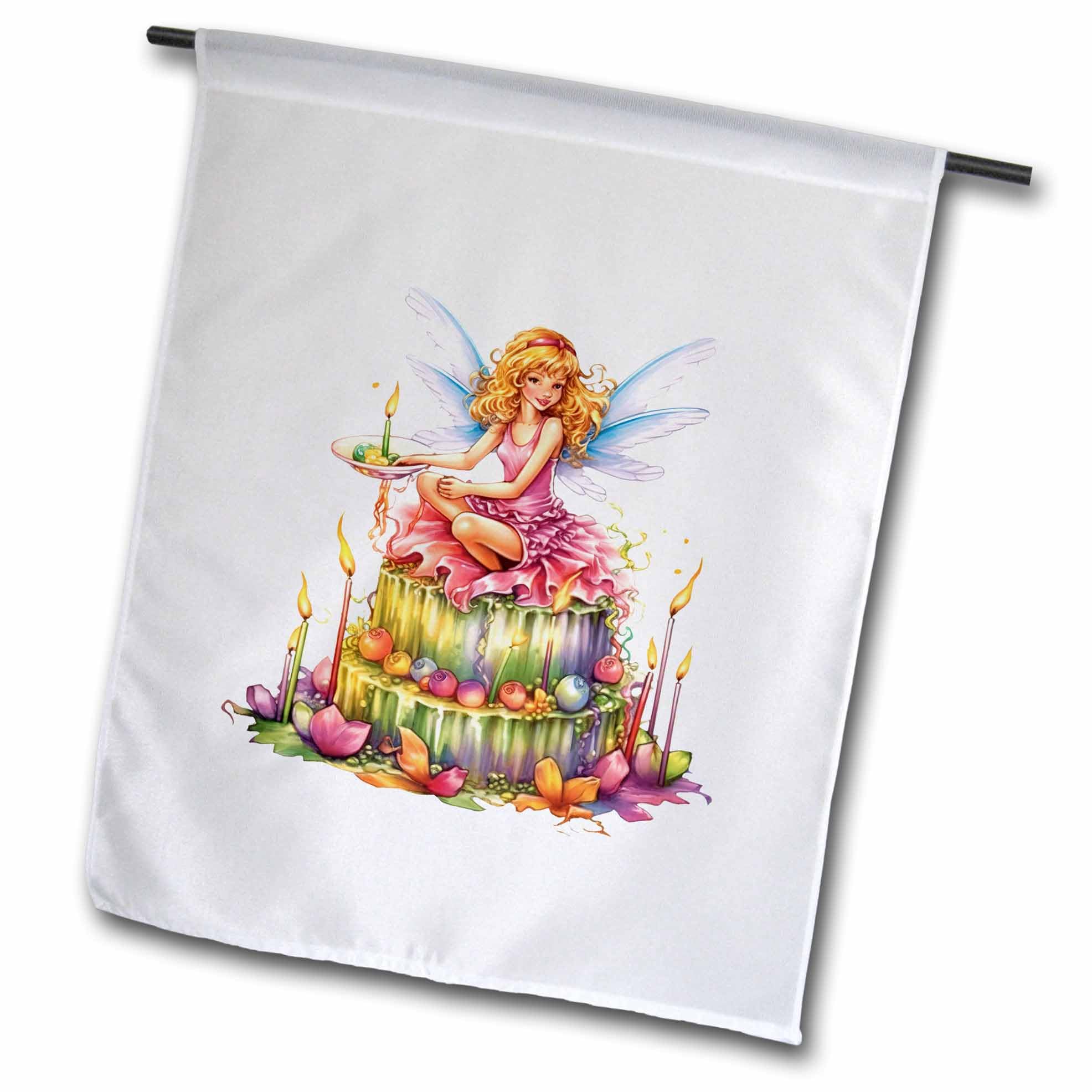 3dRose Pretty Fairy Girl On A Cake Illustration - Flags (fl-382152-1)