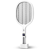 2 in 1 Electric Bug Zapper, Mosquitoes Trap Lamp & Racket, USB Rechargeable Electric Fly Swatter for Home and Outdoor Powerful Grid 3-Layer Safety Mesh Safe to Touch
