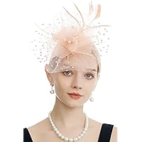 Myjoyday Women's Fascinators, Feathers Tea Party Hat, Veil Headband with Hair Clip for Cocktail Church