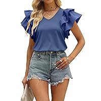 Womens Summer Tops Ruffle Short Sleeve V Neck Cute Clothes Spring Outfits 2023