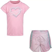 Nike Little Girls' Dri-FIT Pixel T-Shirt and Shorts 2 Piece Set (Tropical Twist(26H451-F1P)/Pink, 6X Little Kids)