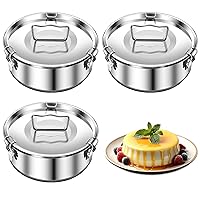 3 Pack Stainless Steel Flan Pan with Lid Stainless Steel Flan Maker Flanera Flan Pan Flan Maker with Lid for Baking Water Bath Steamed Pudding, Silver (1.5QT, 7.5 x 3 Inch)