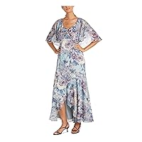 R&M Richards Womens Blue Zippered Capelet Floral Sleeveless V Neck Midi Evening Hi-Lo Dress 12