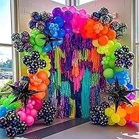 165Pcs Rainbow Balloon Arch Garland Kit with UV Neon Luminous Fluorescent Balloons for Glow in the Dark Party Let's Glow Birthday Wedding Back to 80s 90s Disco Party Decor