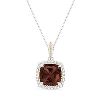 14K Rose And White Gold Cushion Shape 2.07ct Amethyst (8mm) & 0.08ct White Diamond Pendant Necklace