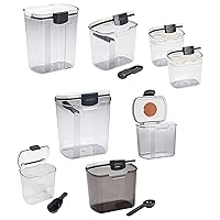 Progressive International Prepworks ProKeeper 8 Piece Food Storage Containers Set with Air Tight Lids for Home and Professional Use, Clear/Gray