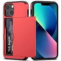 Nvollnoe for iPhone 13 Mini Case with Card Holder Heavy Duty Protective Dual Layer Shockproof Hidden Card Slot Slim Wallet Case for iPhone 13 Mini for Men&Women(Red)