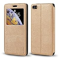 Huawei Honor 6 Case, Wood Grain Leather Case with Card Holder and Window, Magnetic Flip Cover for Huawei Honor 6