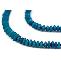 TheBeadChest Teal Natural Saucer Seed Beads 8mm Blue Wood 26 Inch Strand