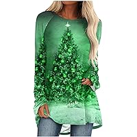 Christmas T Shirt for Women Cute Christmas Tree Print Graphic Shirt Casual Long Sleeve Pullover Blouses Holiday Tunics