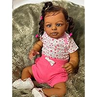Angelbaby 22inch Newborn Reborn Baby Doll Black Girl Look Real African American Baby with Dark Brown Skin Soft Cloth Body Weighted Handmade Real Llife Reborn Child Doll