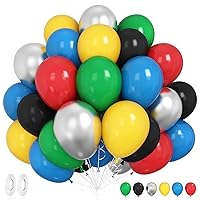 Red Blue Green Balloons, 60PCS 12Inch Red Black Green Latex Balloons with Metallic Silver Balloons, Blue Red Yellow Balloons for Baby Shower, Carnival, Circus, Superhero Theme Birthday Party Decor