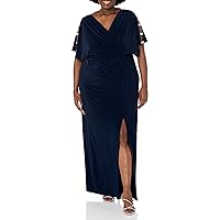 Alex Evenings Women's Plus Size Long Knot Dress with Embellished Short Sleeve