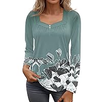 Women's Square Neck Long Sleeve T-Shirt Printed Casual Breathable Shirt Sports Pullover Plus Size S-3XL