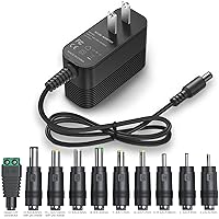 12V Power Supply AC Adapter 12 Volt Charger Universal Power Adapter for DC in 12V Power Cord with 10 Interchangeable Jacks for 1000mA 900mA 800mA 700mA 600mA 500mA 400mA 300mA 200mA 100mA Electronic