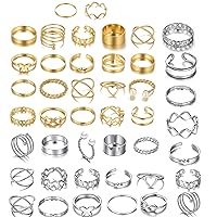 44 Pcs Rings for Teen Girls,thumb Rings for Women Adjustable Finger Ring Joint Ring Toe Ring Beach Jewelry Open Chunky Rings Gifts for Women Silver and Gold Ring Set