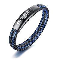 VNOX Men's Inspirational Mantra Engarved Handmade Blue Braided Leather Adjustable Cuff Bangle Bracelet Encouragement Motivational Gift for Men