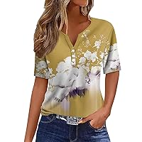 Short Sleeve Workout Tops for Women Button Up Blouse 2024 Summer T Shirt Independence Day Printed V-Neck Shirts